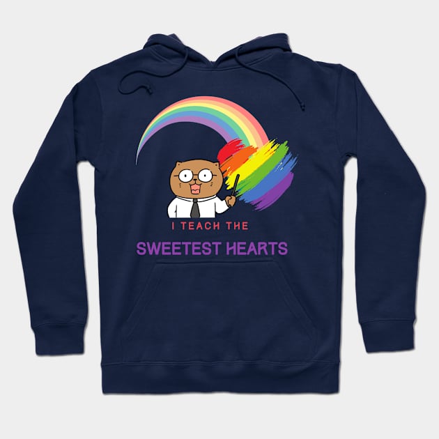 i teach the sweetest hearts - Cute Cat Teacher Hoodie by O.M design